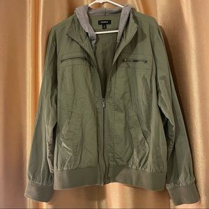 Army Green Jacket With Gray Hood
